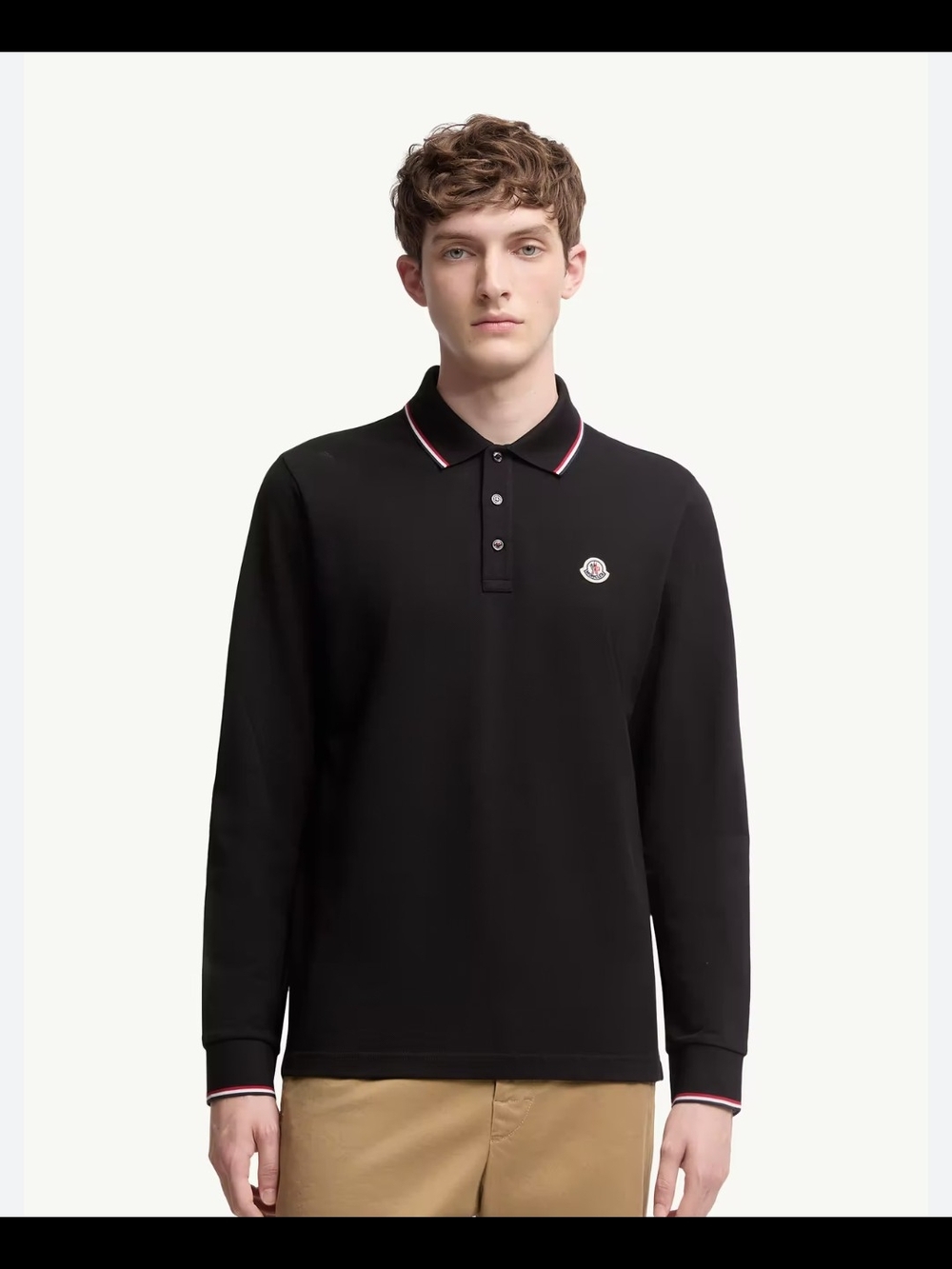 MONCLER Men's Long Sleeve Black Polo Size XL